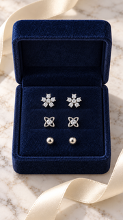 Flower, Clover & Ball Stud Earrings Set - Aaryahi Silver jewellery product photo