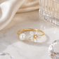 Gold Pearl & Flower Open Adjustable Ring