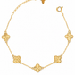 Gold Five Clover Floral Charm Bracelet