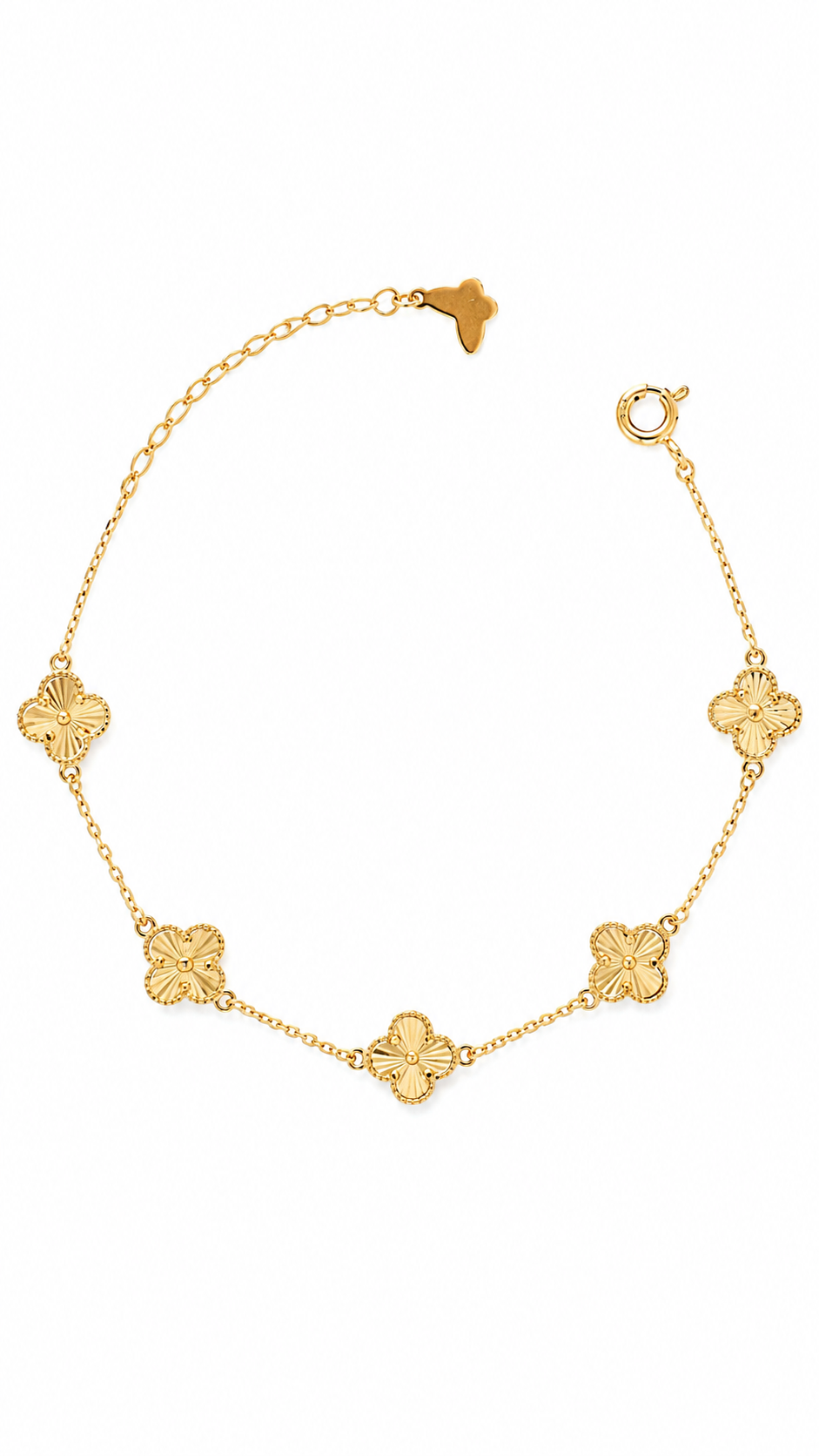 Gold Five Clover Floral Charm Bracelet