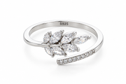 925 Silver CZ Marquise Leaf Adjustable Ring