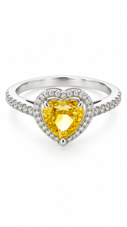 Silver Yellow Heart CZ Halo Ring