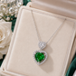 Elegant Silver Green Heart Halo Pendant Necklace