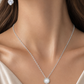 Elegant Silver Mother of Pearl Heart Crystal Pendant Necklace & Earrings Jewelry Set