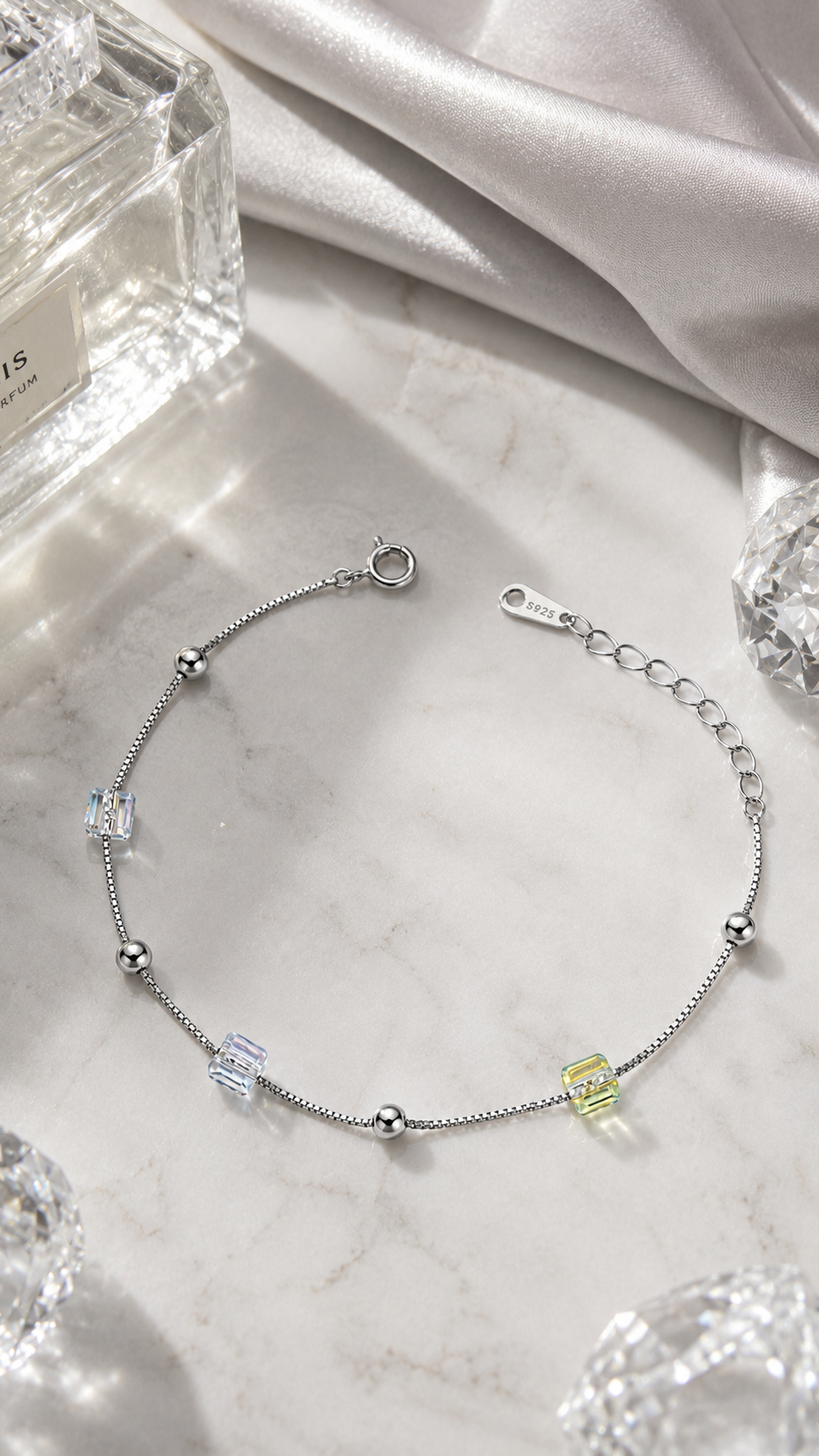 Iridescent Cube & Bead Bracelet