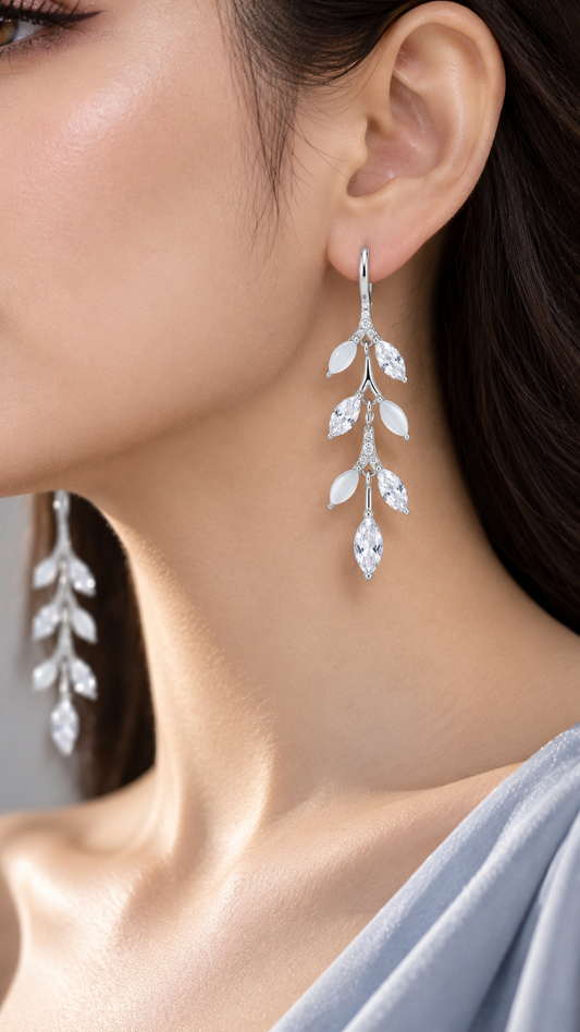 Marquise White Leaf  Drop Earrings