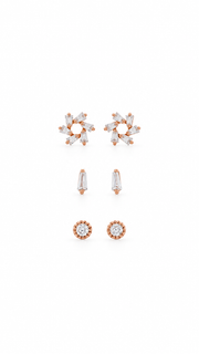 Floral Cluster, Baguette Round Solitaire Earrings Set - Aaryahi Silver jewellery product photo