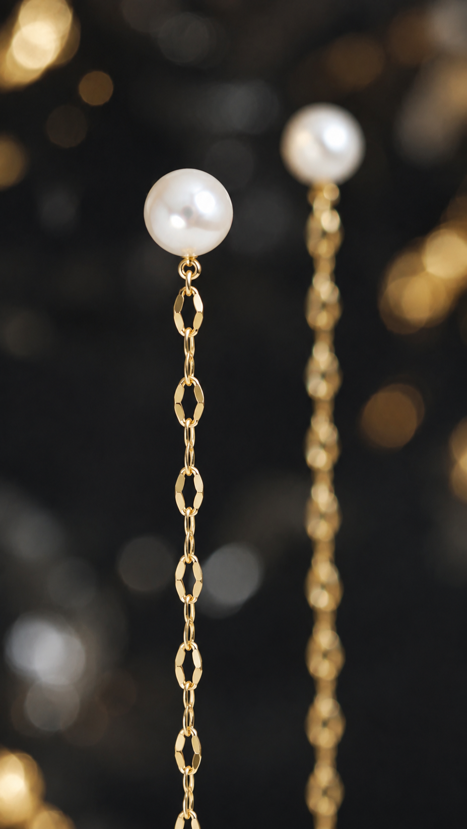 Gold Pearl Long Chain Drop Earrings for Women