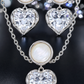 Elegant Silver Mother of Pearl Heart Crystal Pendant Necklace & Earrings Jewelry Set