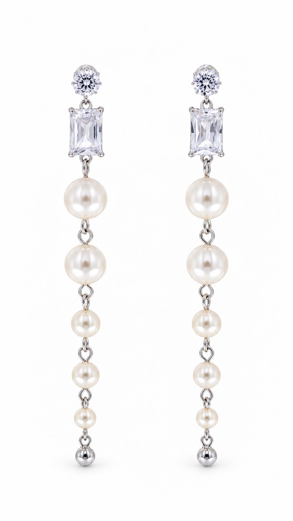 Graduated Pearl Long Drop Earrings