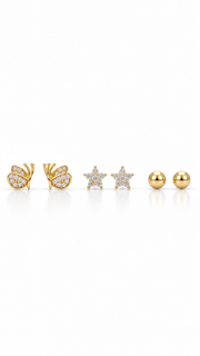 Butterfly, Star & Ball Earrings Set - Aaryahi Silver jewellery product photo