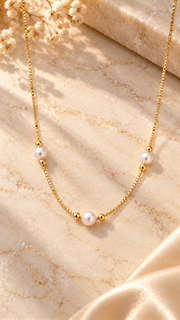 Gold Triple Pearl Bead Chain