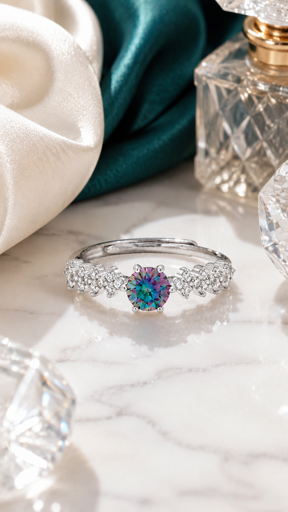 Mystic Blue-Purple Round Adjustable Ring