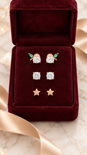 Green Leaf, Solitaire & Star Stud Earrings Set - Aaryahi Silver jewellery product photo