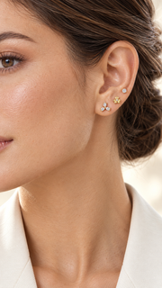 Marquise,Flower & Solitaire Stud Earrings Set - Aaryahi Silver jewellery product photo
