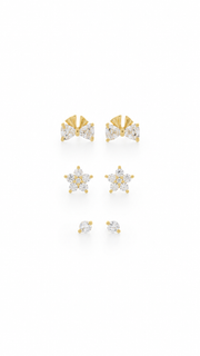 Bow, Floral Cluster Solitaire Stud Earrings Set - Aaryahi Silver jewellery product photo