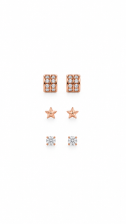 Double Row, Star & Solitaire Stud Earrings Set - Aaryahi Silver jewellery product photo