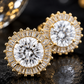 Gold Round CZ Baguette Halo Stud Earrings for Women