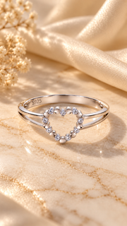 925 Silver CZ Open Heart Adjustable Ring