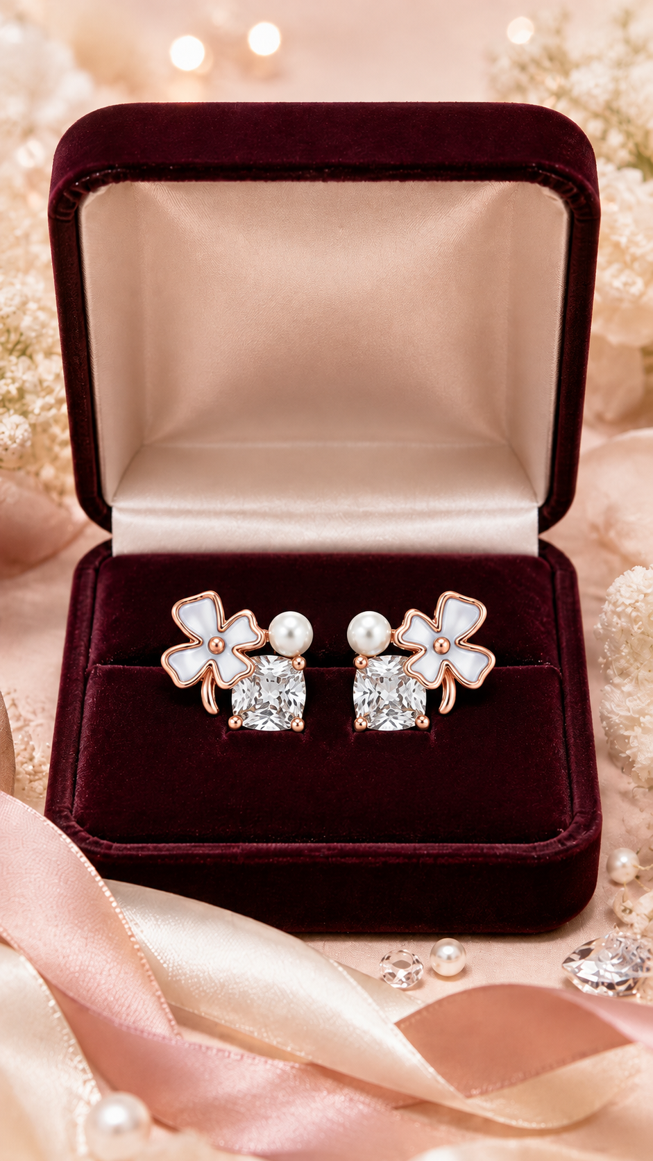 Clover Pearl & Cushion Earrings