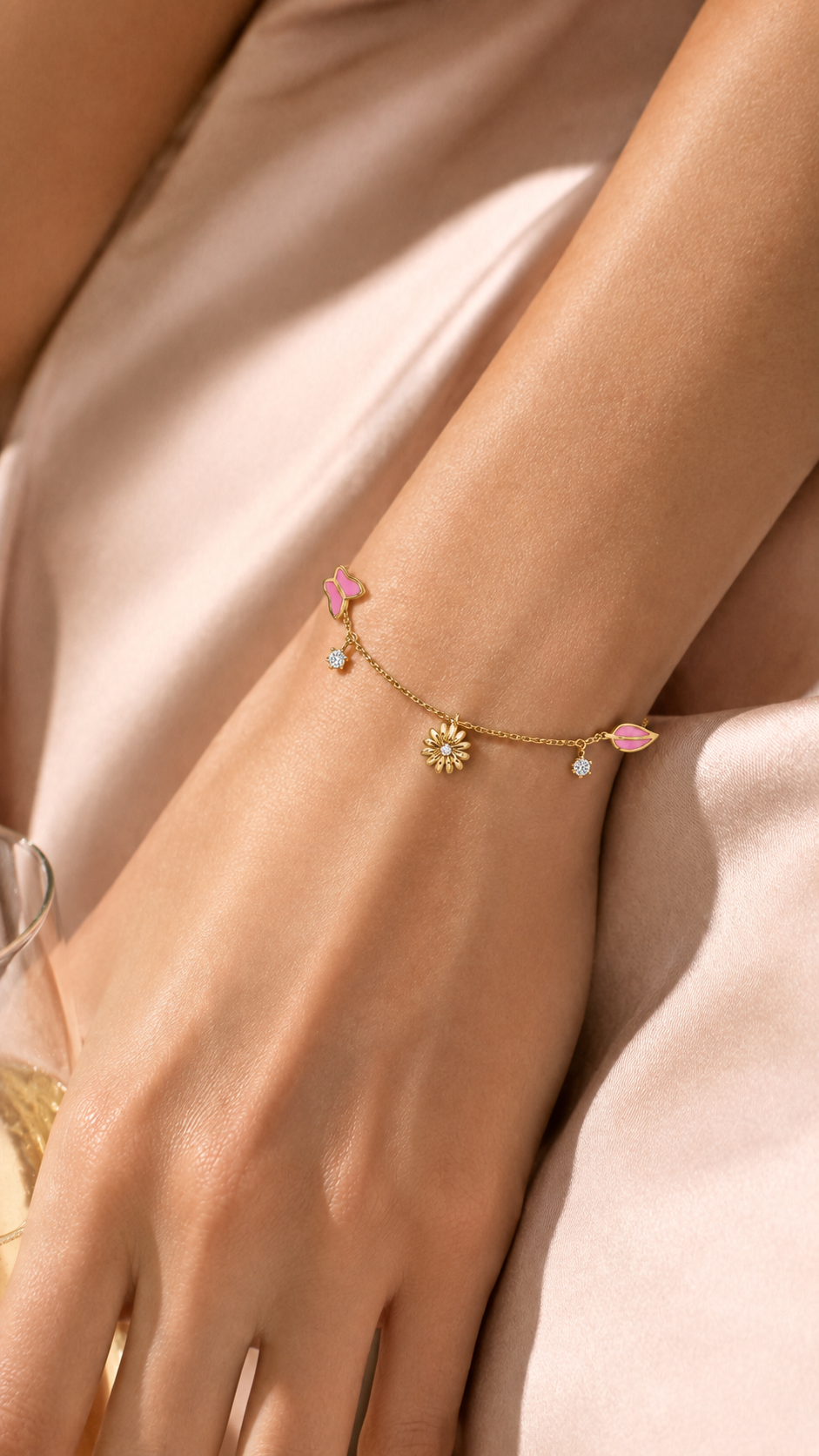 Pink Butterfly & Flower Charm Bracelet