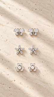 Butterfly, Starfish & Pearl Flower Stud Earrings Set - Aaryahi Silver jewellery product photo
