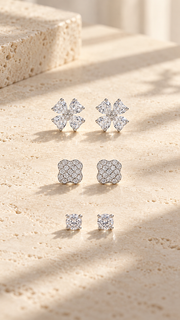 Four Heart Clover,Clover Solitaire Stud Earrings Set – 3 Pairs - Aaryahi Silver jewellery product photo
