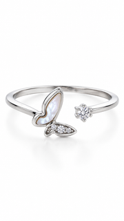 Silver Mother of Pearl Butterfly CZ Adjustable Ring