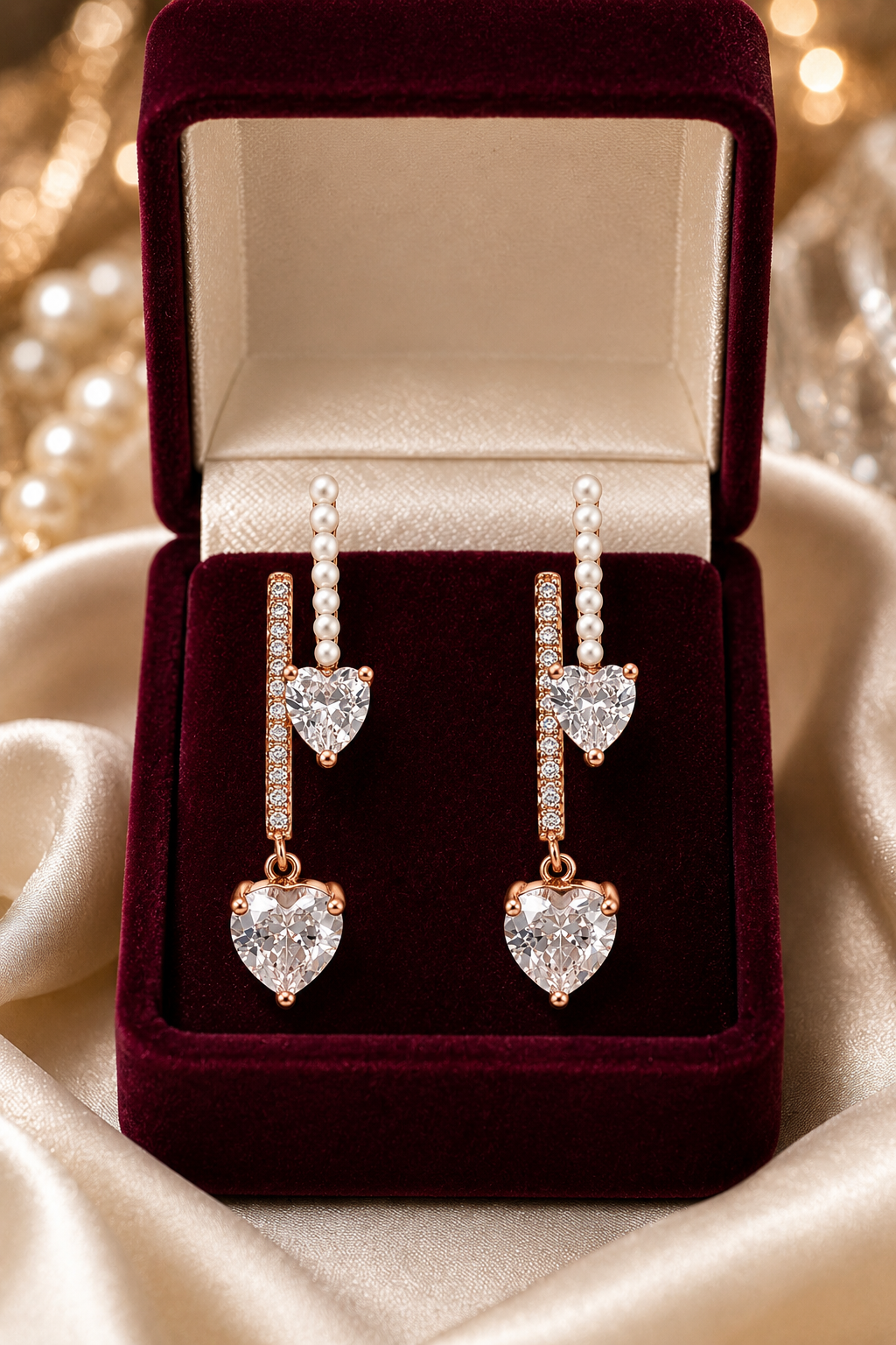 Pearl Double Heart Earrings