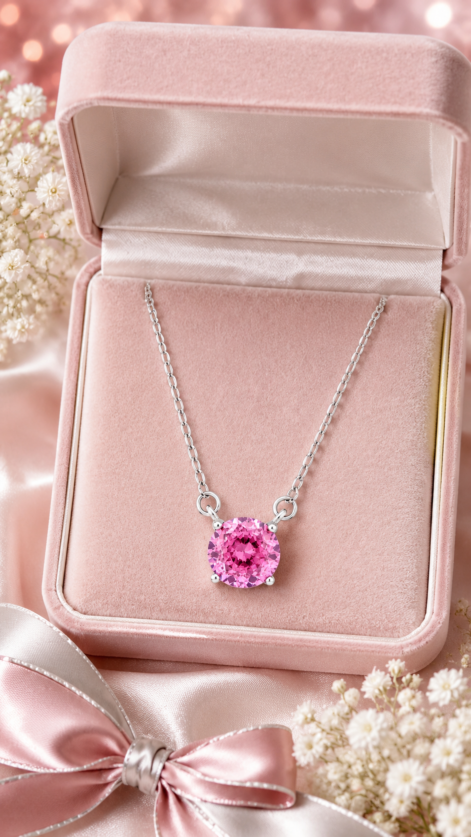 Pink Round-Cut Solitaire Necklace