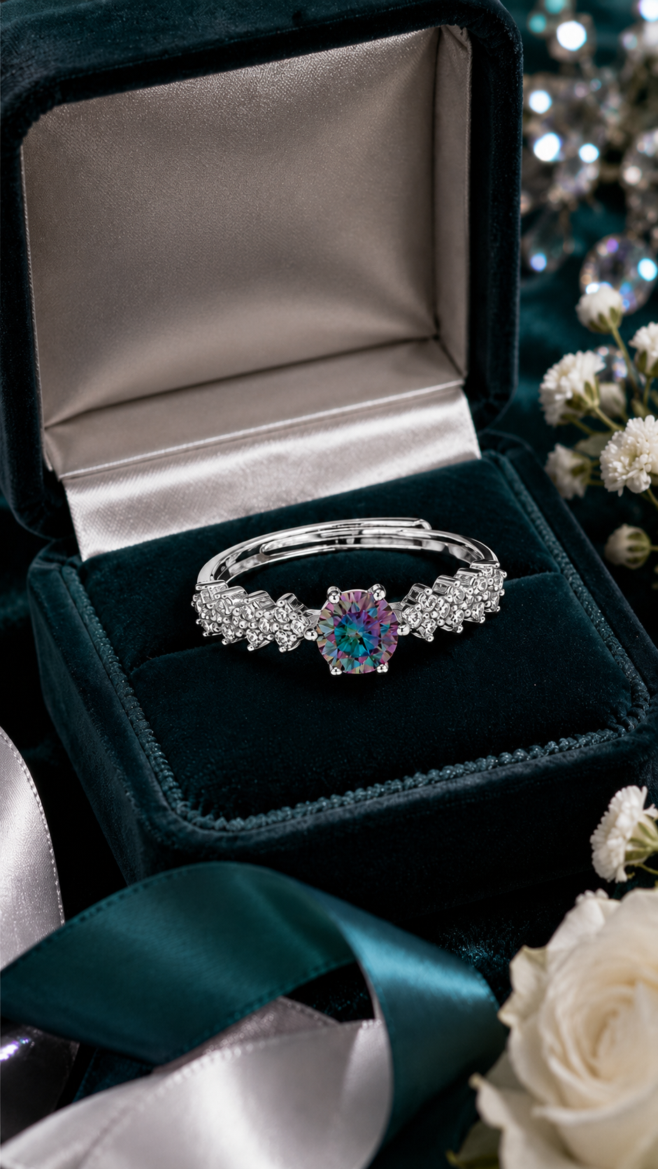 Mystic Blue-Purple Round Adjustable Ring