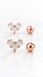Three Stone Heart & Ball Stud Earrings Set - Aaryahi Silver jewellery product photo