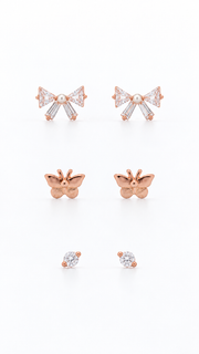 Bow, Butterfly & Solitaire Stud Earrings Set - Aaryahi Silver jewellery product photo