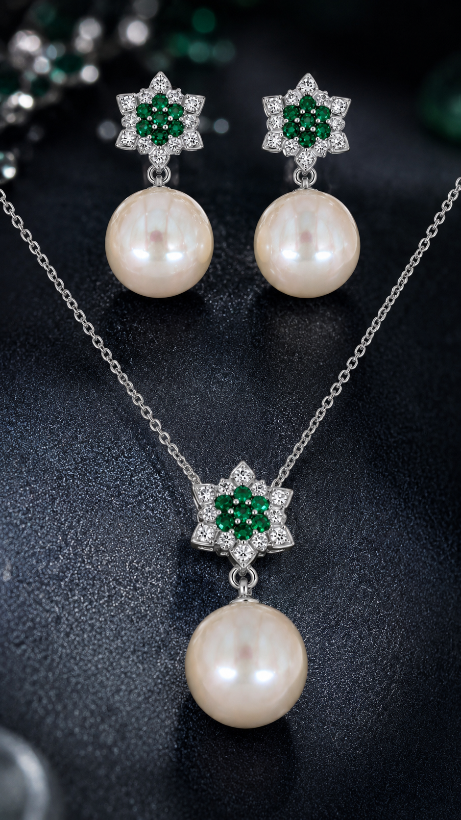 Green Floral Necklace & Earrings Set