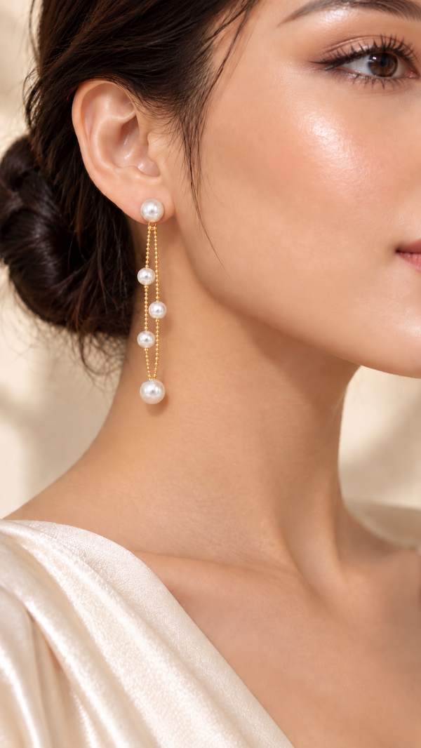 Double Chain Drop Earrings - Aaryahi Silver jewellery product photo