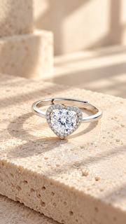 Silver CZ Heart Halo Adjustable Ring