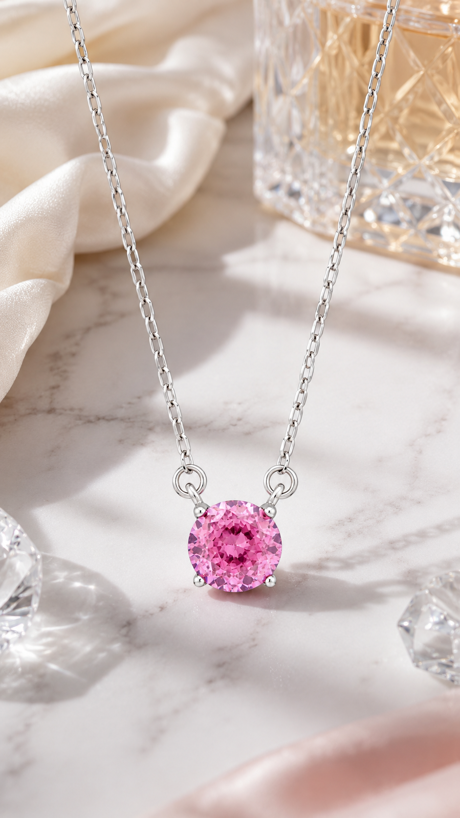 Pink Round-Cut Solitaire Necklace