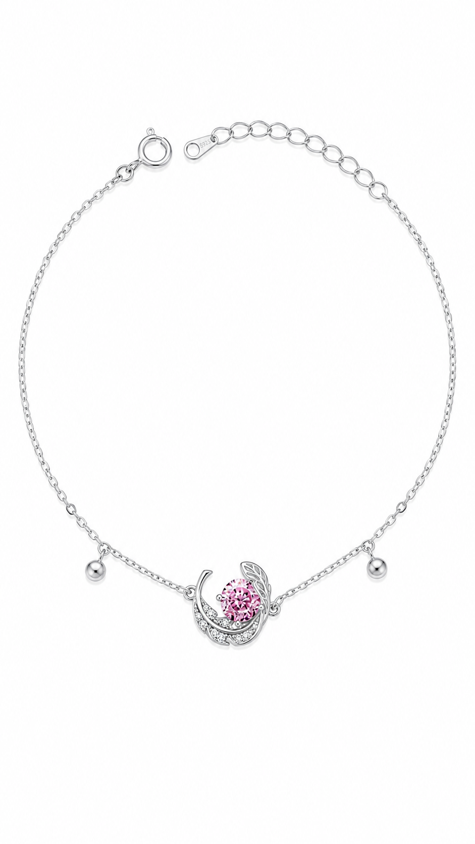 Pink Feather Swirl Charm Bracelet
