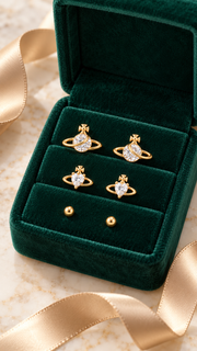 Planet, Heart & Ball Stud Earrings Set - Aaryahi Silver jewellery product photo
