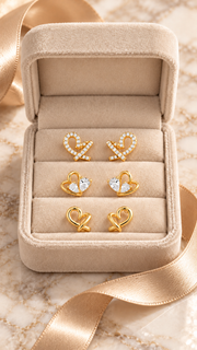 Triple Heart Stud Earrings Set – 3 Pairs - Aaryahi Silver jewellery product photo