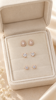 Heart & Round Solitaire Stud Earrings Set - Aaryahi Silver jewellery product photo