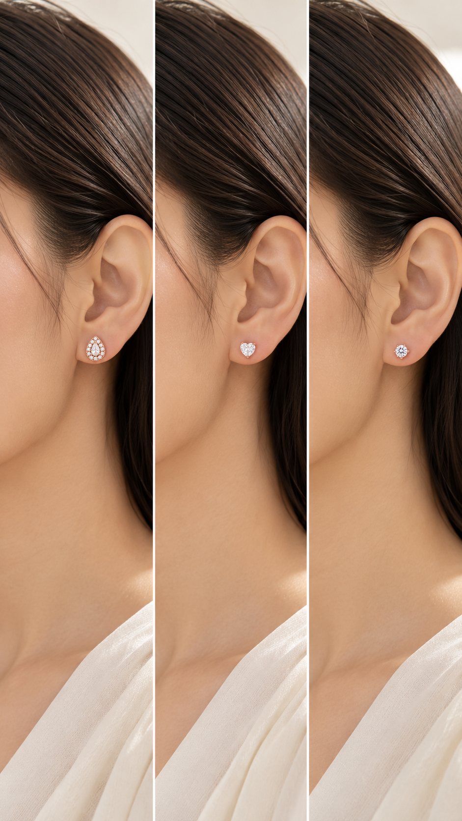 Heart & Round Solitaire Stud Earrings Set - Aaryahi Silver jewellery product photo