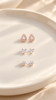 Heart & Round Solitaire Stud Earrings Set - Aaryahi Silver jewellery product photo