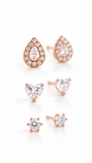 Heart & Round Solitaire Stud Earrings Set - Aaryahi Silver jewellery product photo