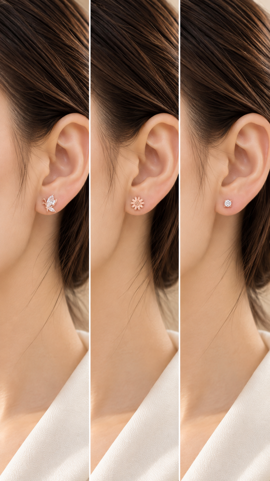 Butterfly, Flower Solitair Earrings Set - Aaryahi Silver jewellery product photo