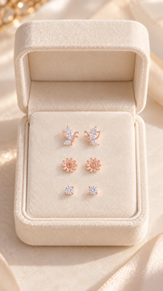 Butterfly, Flower Solitair Earrings Set - Aaryahi Silver jewellery product photo
