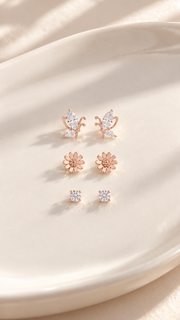 Butterfly, Flower Solitair Earrings Set - Aaryahi Silver jewellery product photo