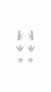 Bamboo Pearl, Origami Bird Solitaire Earrings Set - Aaryahi Silver jewellery product photo