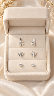 Bamboo Pearl, Origami Bird Solitaire Earrings Set - Aaryahi Silver jewellery product photo