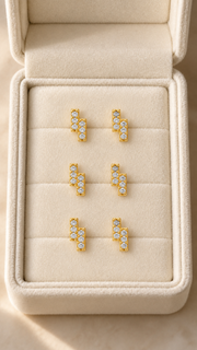 Geometric Zigzag Stud Earrings Set – 3 Pairs - Aaryahi Silver jewellery product photo